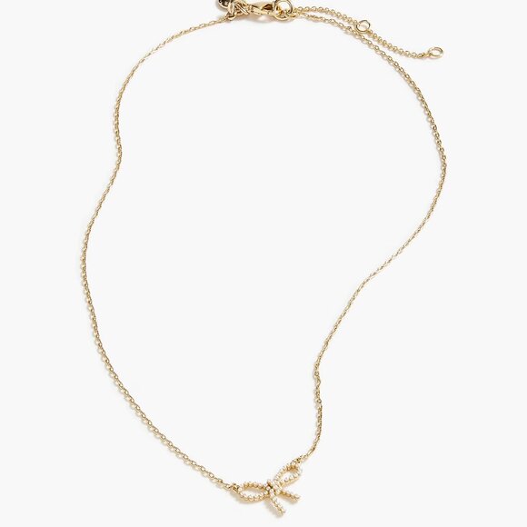 J. Crew Tiny Pearl Bow Pendant Necklace/NWT - Picture 1 of 10
